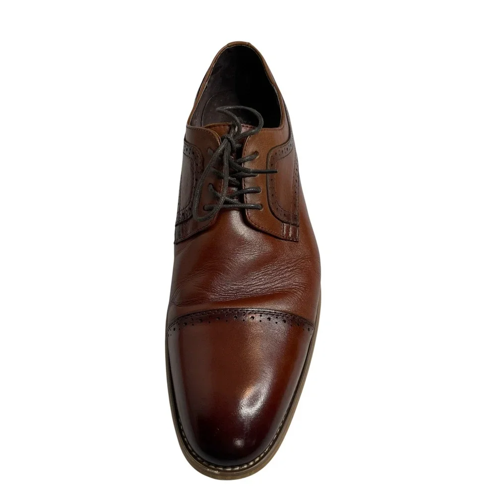 Stacy Adams Mens Cognac Brown Leather Cap Toe Brogue Derby Dress Shoes size 12M